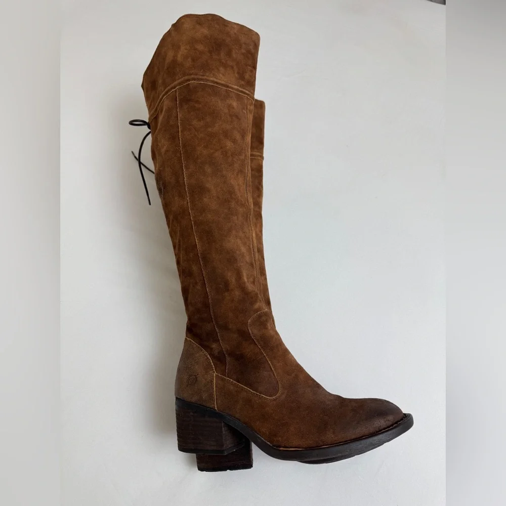 Born Brown Tall Suede Over The Knee Riding Boots Block heel Side Zip Size 7